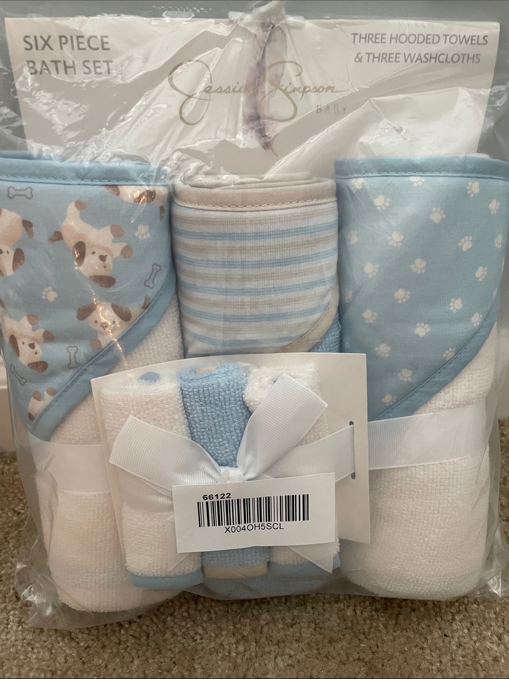 Jessica Simpson Baby Blue Hooded Towel & Washcloth Six-Piece Set